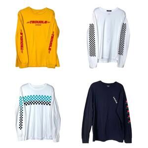 Forever 21 Men’s Bundle of 4 Graphic Tees Long Sleeve White Yellow Black Large